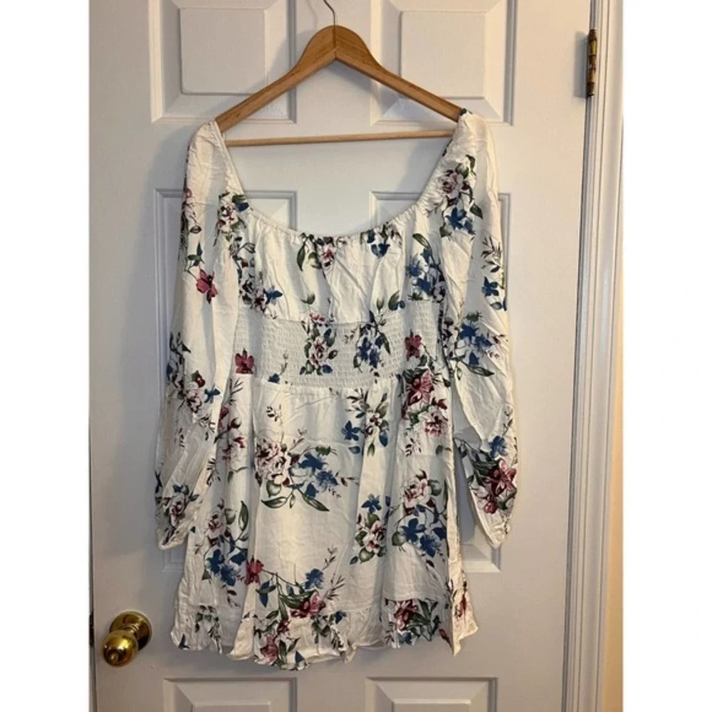 Urban Outfitters Lumiere Ivory/Red/Blue Floral Print Dress SZ M - Picture 9 of 16